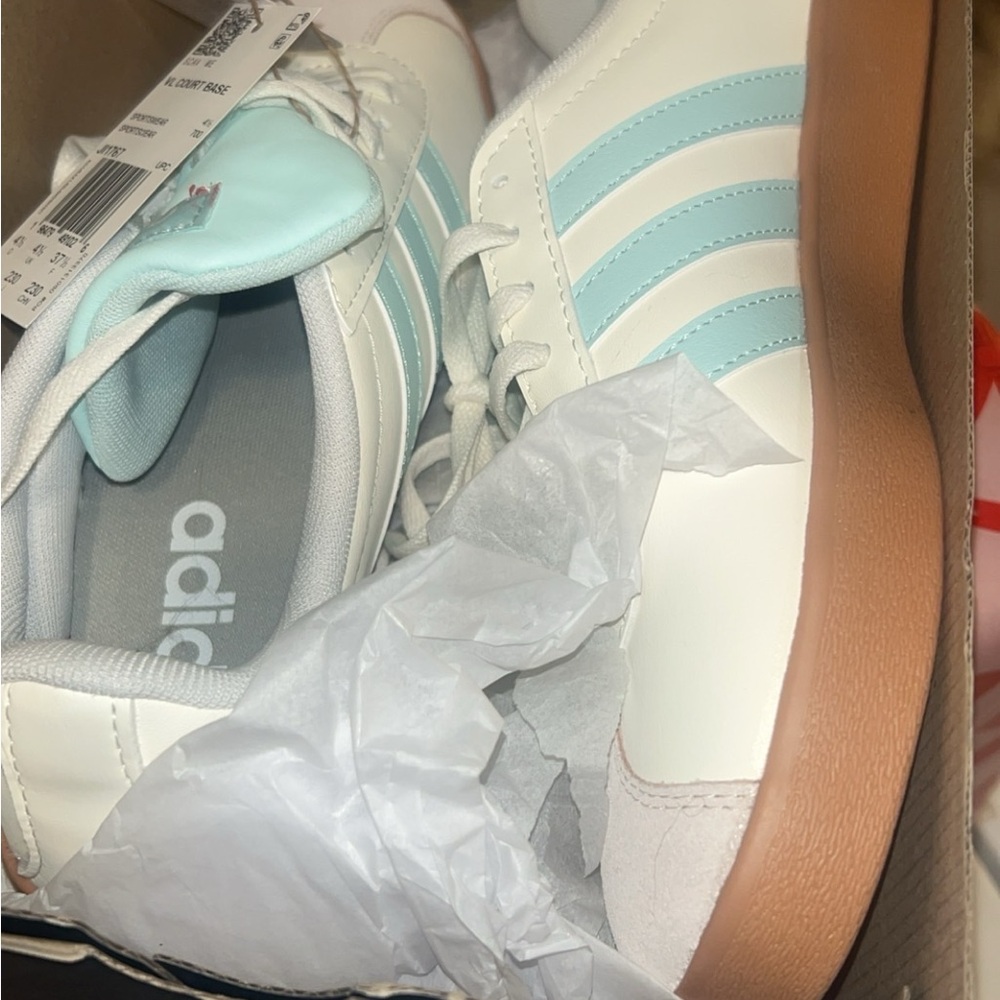 Adidas VL Court Base White and Light Blue Shoes